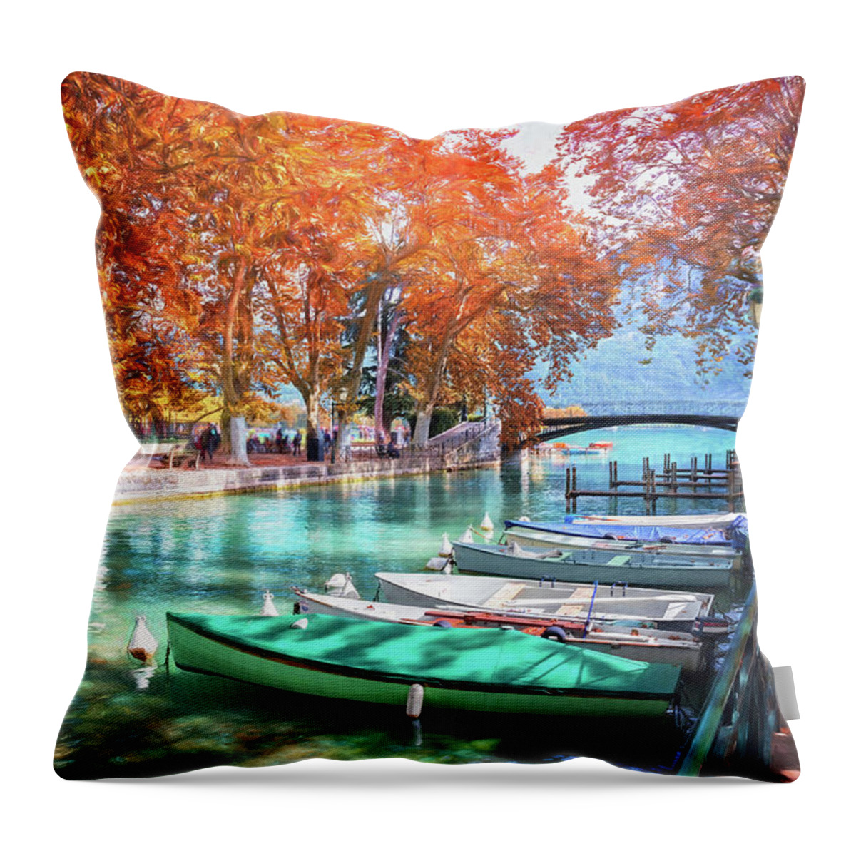 Annecy Throw Pillow featuring the photograph European Canal Scenes Annecy France by Carol Japp