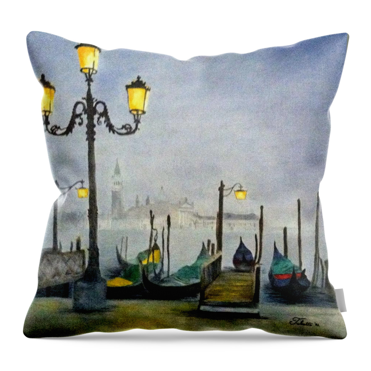 Venice Throw Pillow featuring the painting Evening in Venice by Juliette Becker