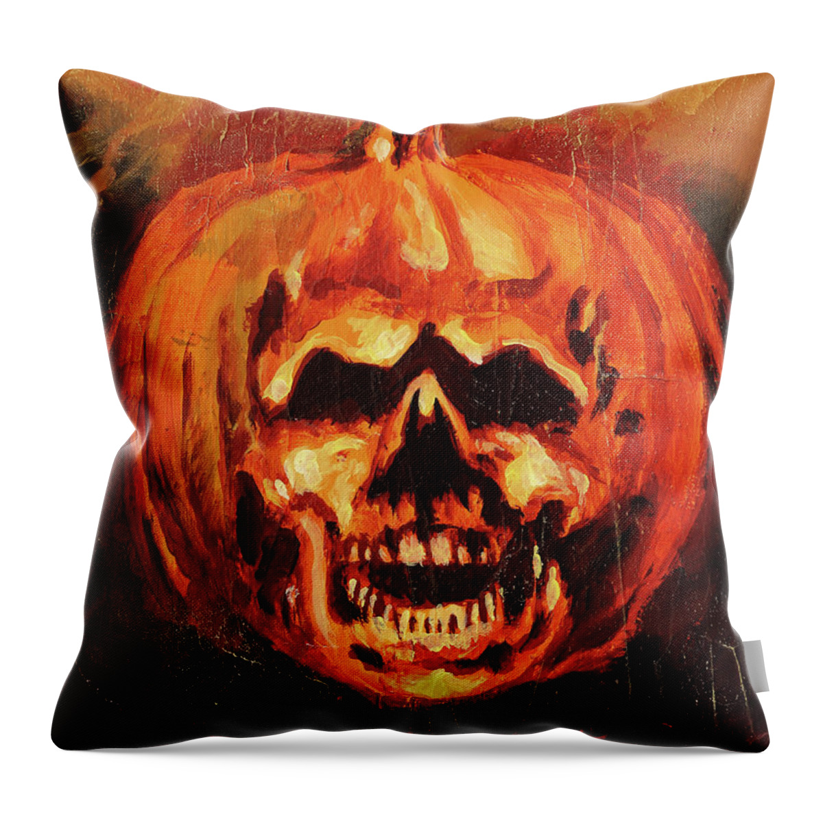 Halloween Throw Pillow featuring the painting Evil Pumpkin Halloween II by Sv Bell