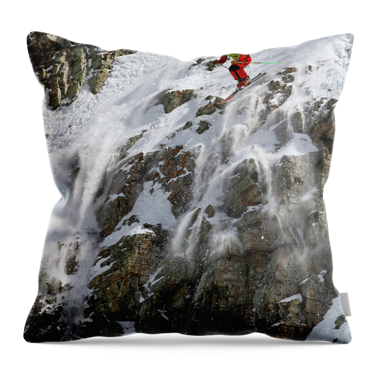 Utah Throw Pillow featuring the photograph Extreme Skiing Competition Skier - Snowbird, Utah by Brett Pelletier