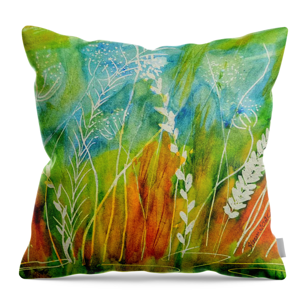 Grass Throw Pillow featuring the painting Eyelevel With Nature by Shady Lane Studios-Karen Howard