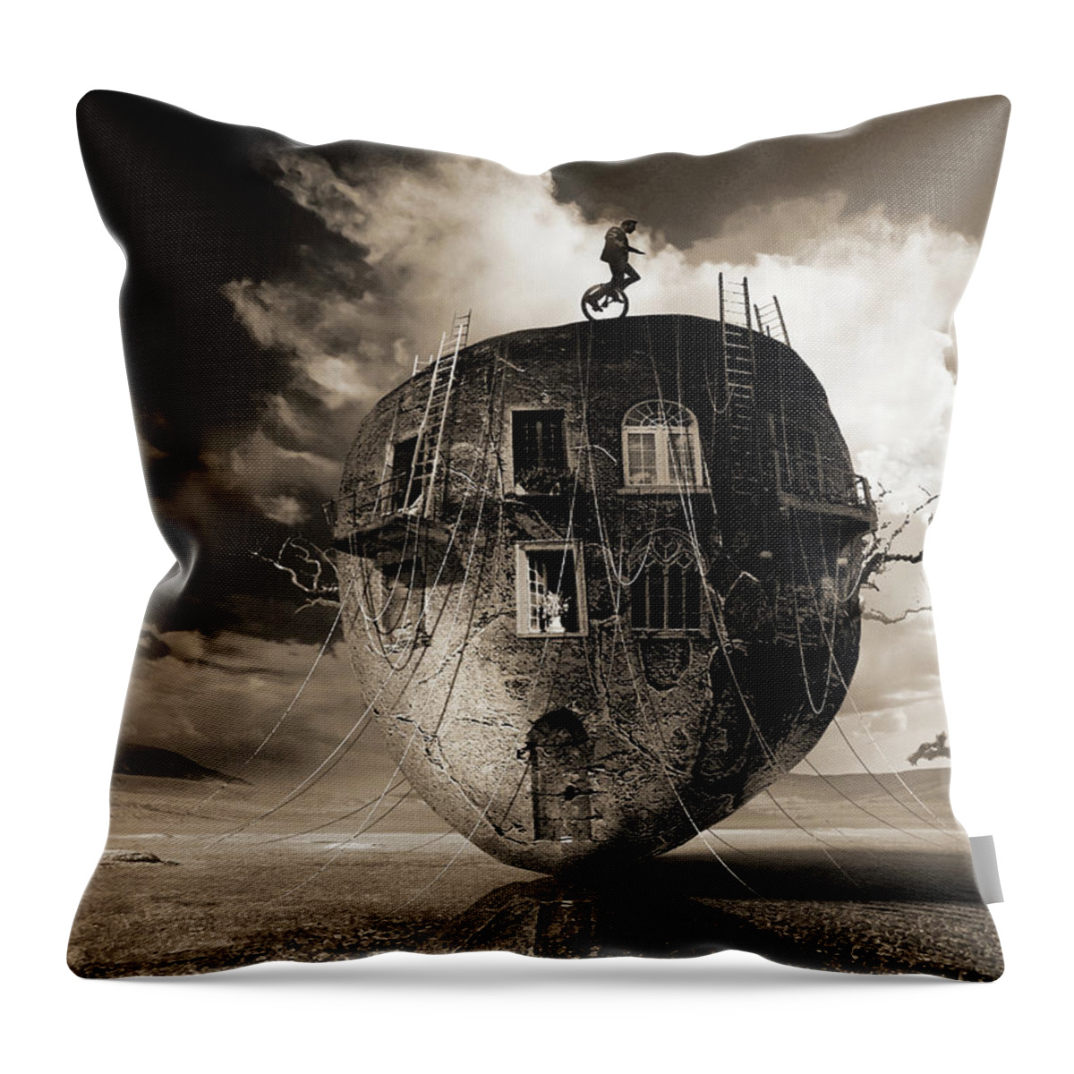 Surrealistic Landscape Rock Mass Windows Exterior Scenery Balcon Throw Pillow featuring the digital art Eyes are windows to the soul by George Grie