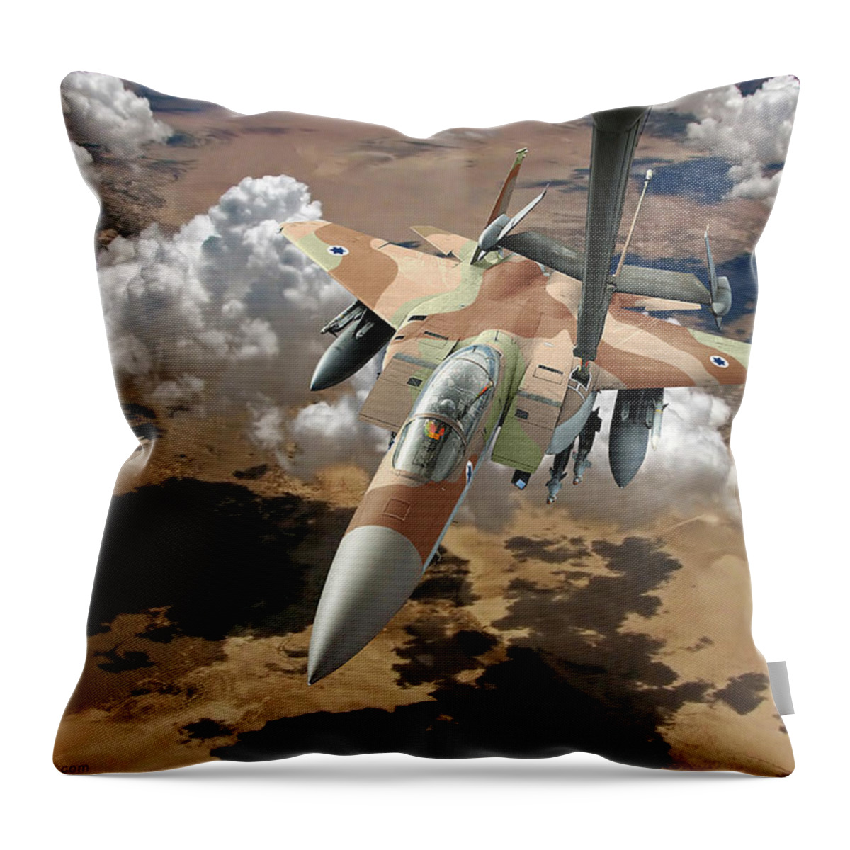 F-15 Throw Pillow featuring the digital art F-15I Ra'am Refueling froma KC-10 Extender by Custom Aviation Art