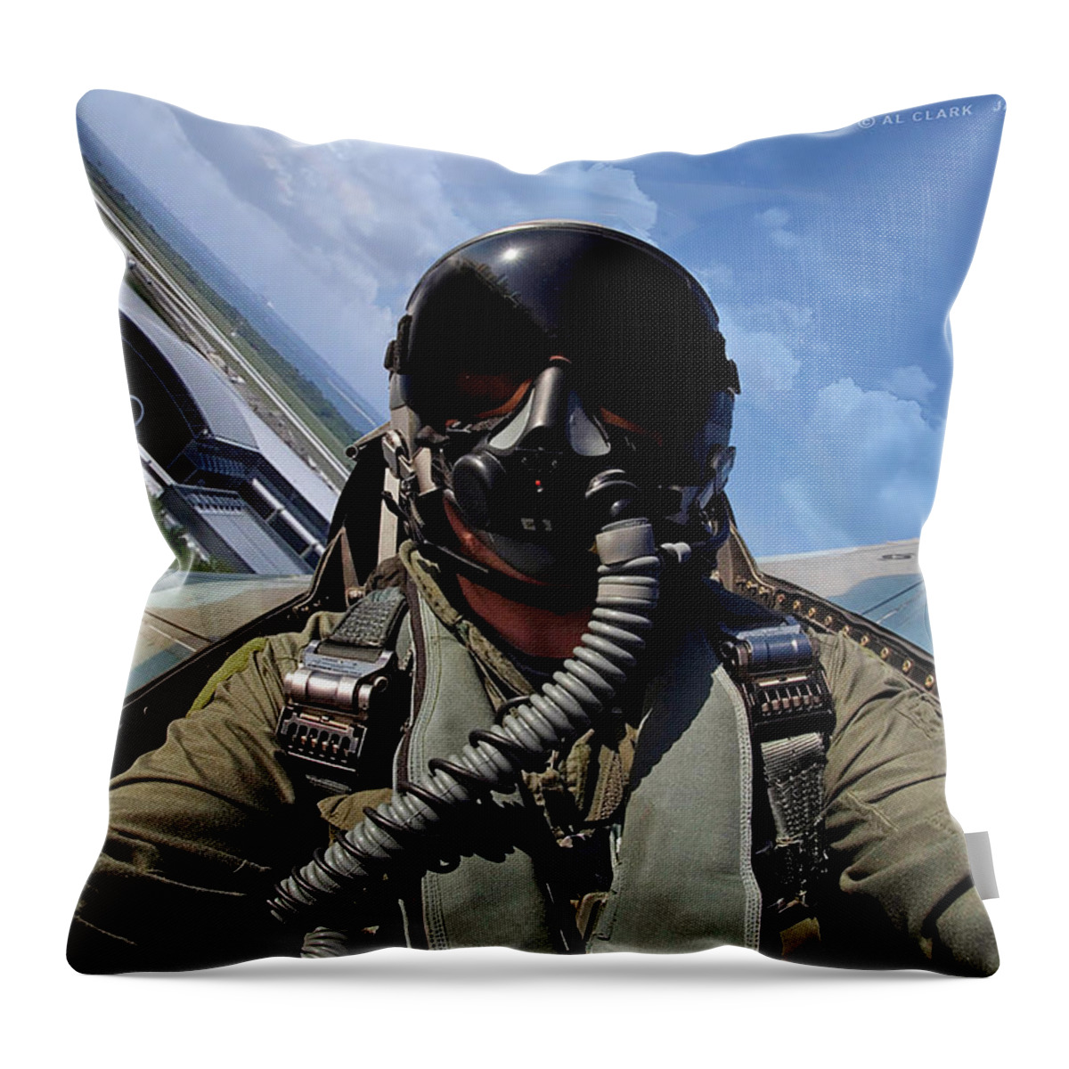 Falcon Throw Pillow featuring the digital art F-16N Over Tampa International by Custom Aviation Art