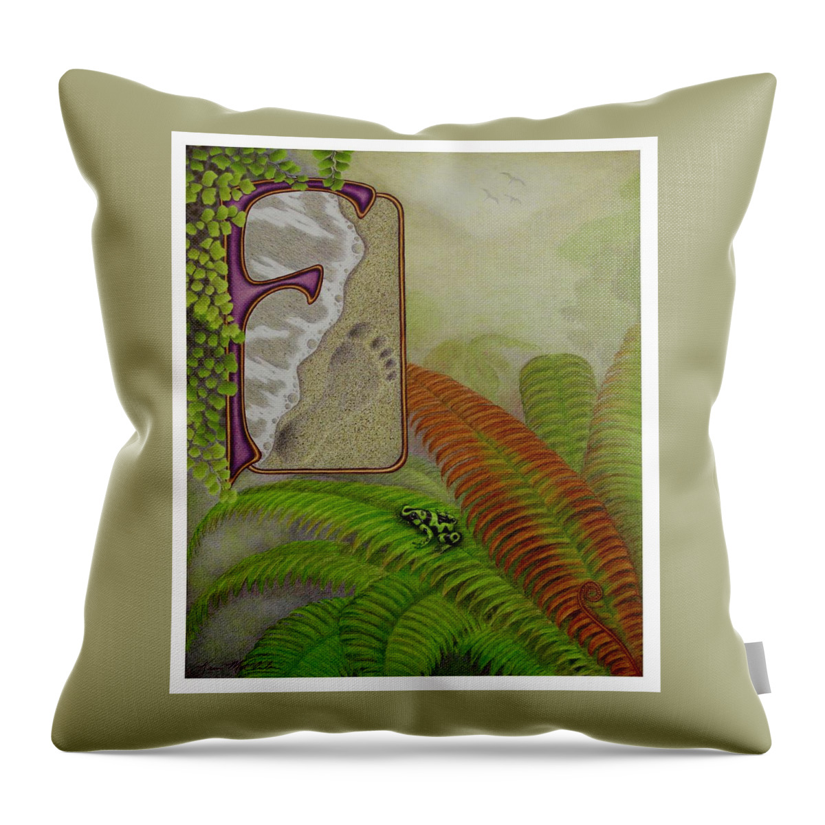 Kim Mcclinton Throw Pillow featuring the drawing F is for Fern by Kim McClinton