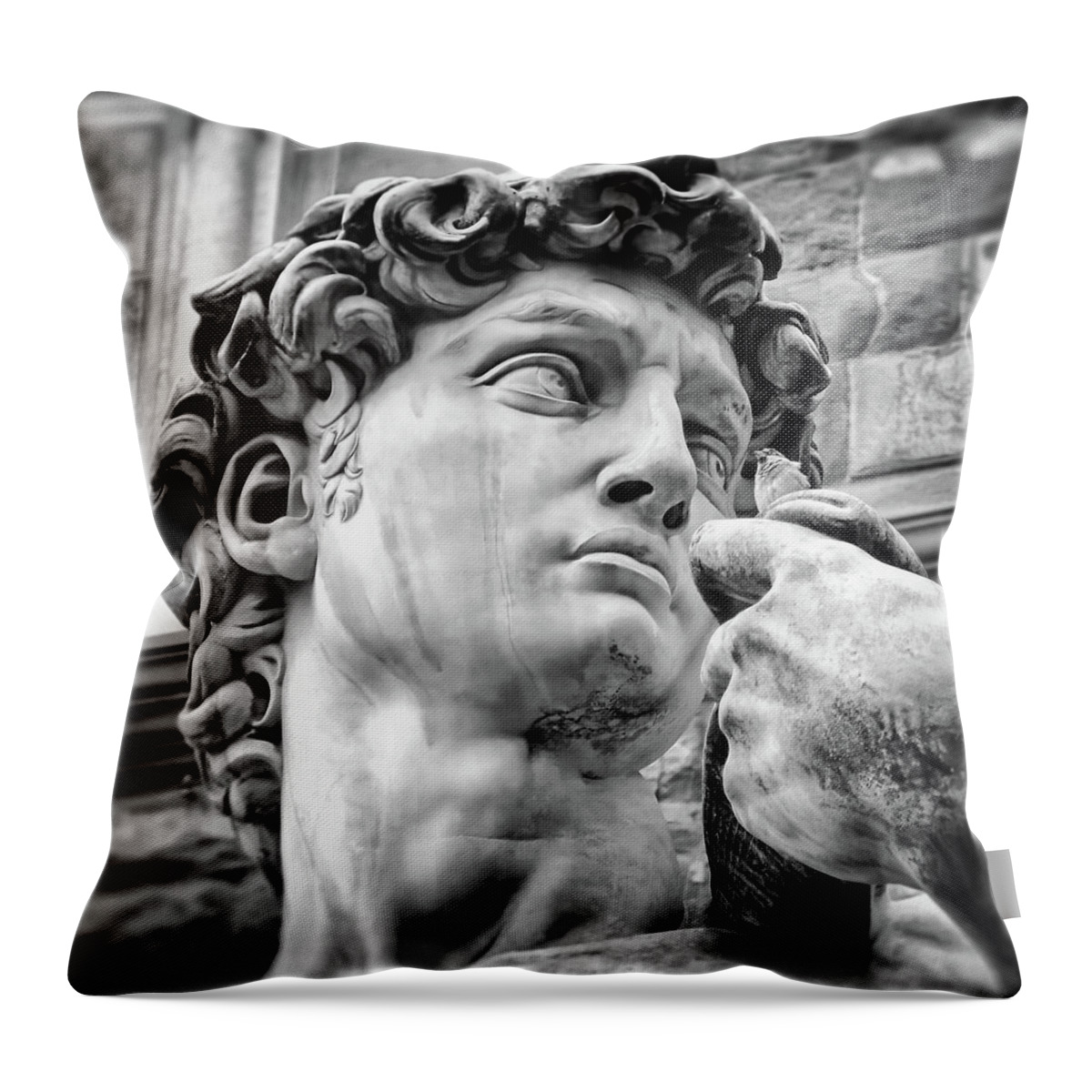 David Throw Pillow featuring the photograph Face Detail of David by Michelangelo Florence Black and White by Carol Japp