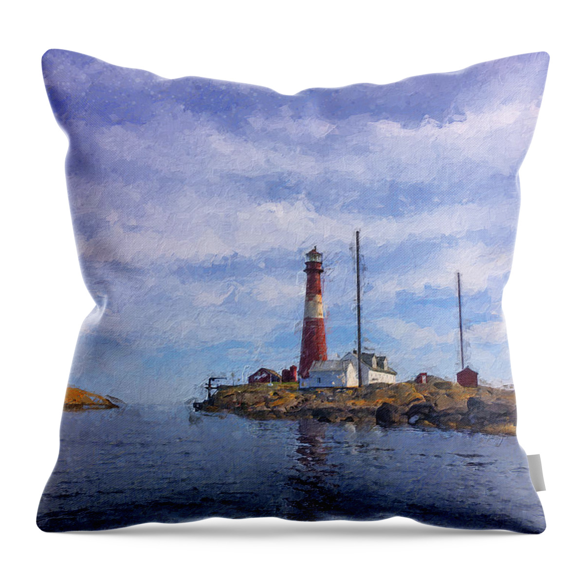Lighthouse Throw Pillow featuring the digital art Faerder lighthouse by Geir Rosset