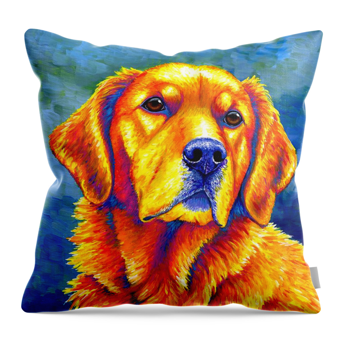 Golden Retriever Throw Pillow featuring the painting Faithful Friend - Colorful Golden Retriever Dog by Rebecca Wang