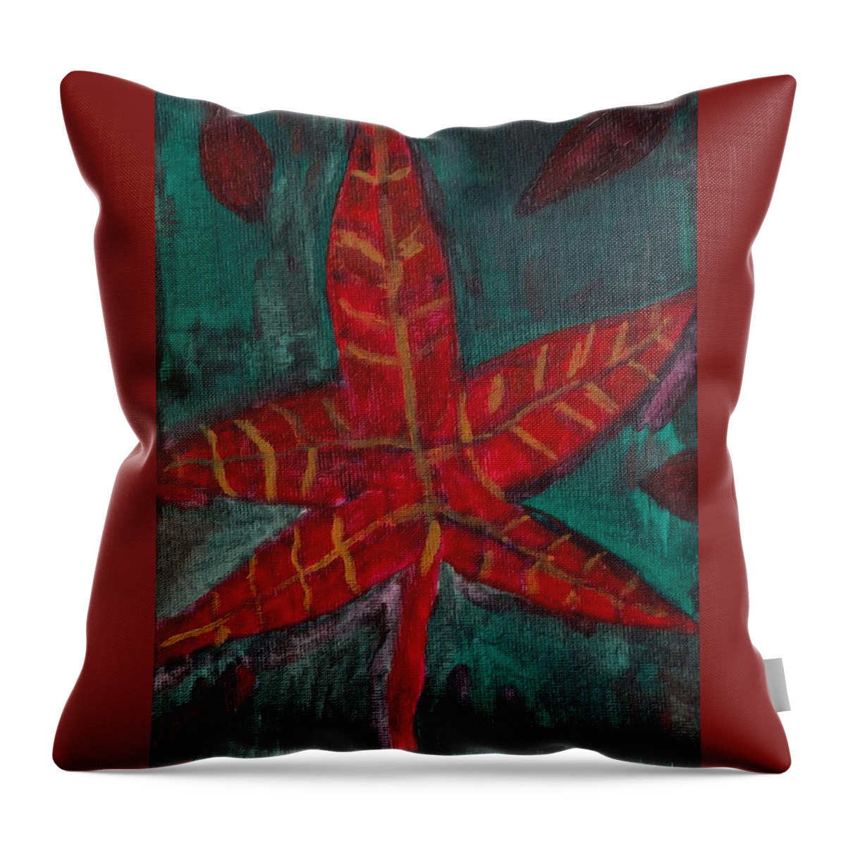 Leaf Throw Pillow featuring the painting Fall Leaf on the Grass by Christopher Reed