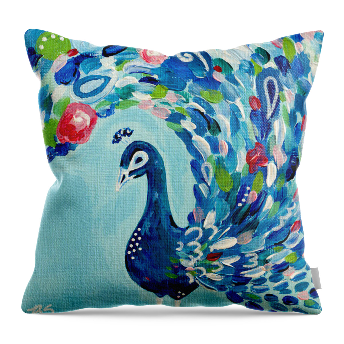 Bird Throw Pillow featuring the painting Fancy Peacock by Beth Ann Scott