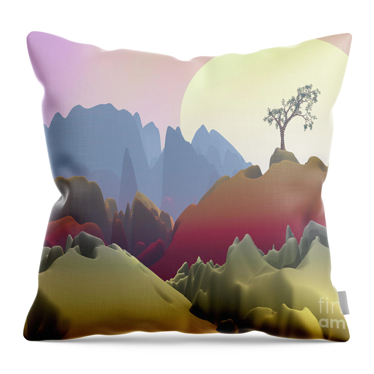 Fantasy Landscape Throw Pillow featuring the digital art Fantasy Mountain by Phil Perkins