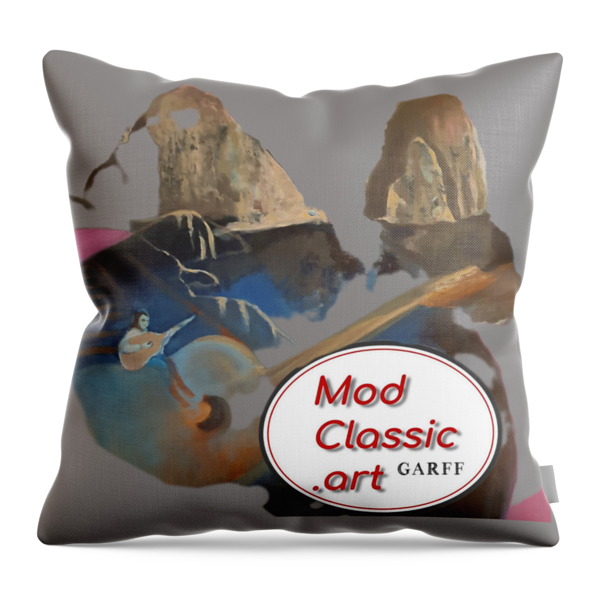 Guitars Throw Pillow featuring the painting Faraglioni Serenade ModClassic Art Style by Enrico Garff