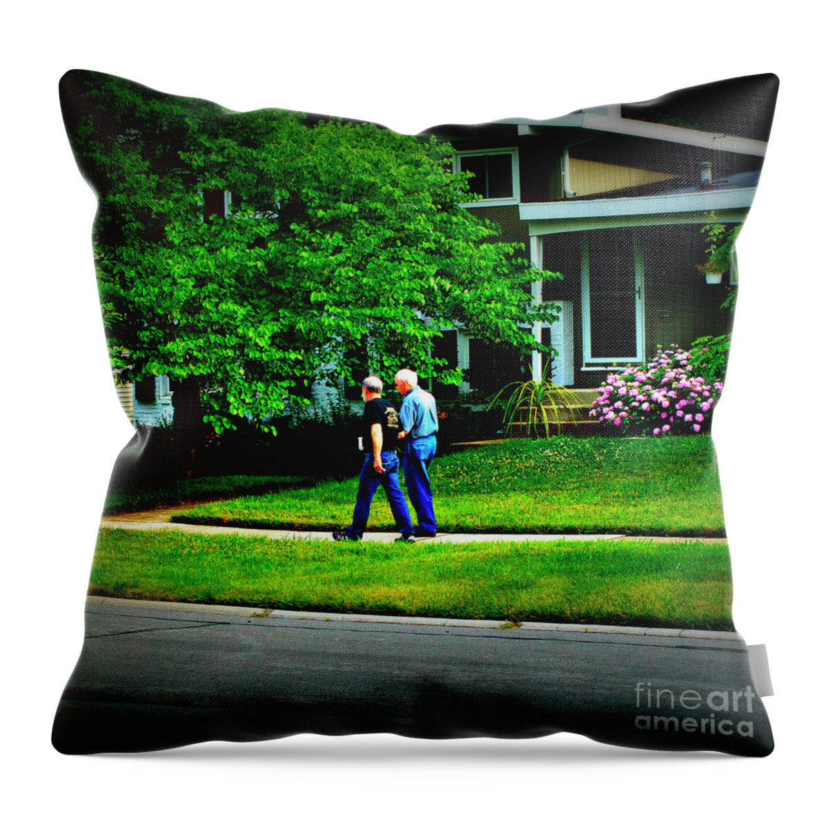 Humans Throw Pillow featuring the photograph Father and Son Wisdom Walk - Square by Frank J Casella