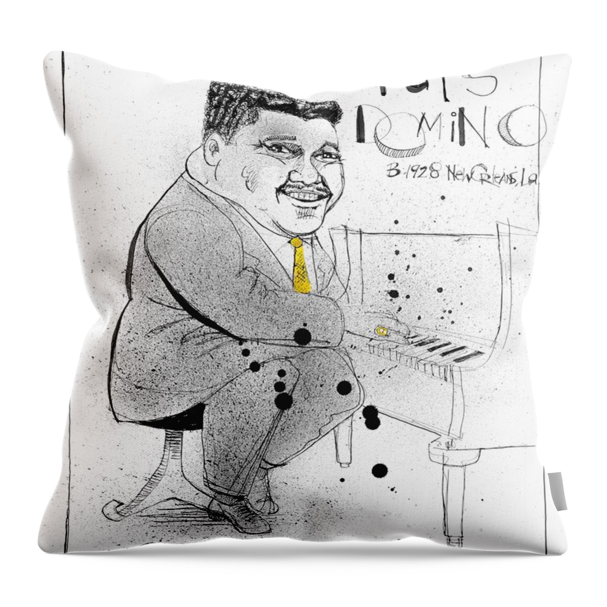  Throw Pillow featuring the drawing Fats Domino by Phil Mckenney