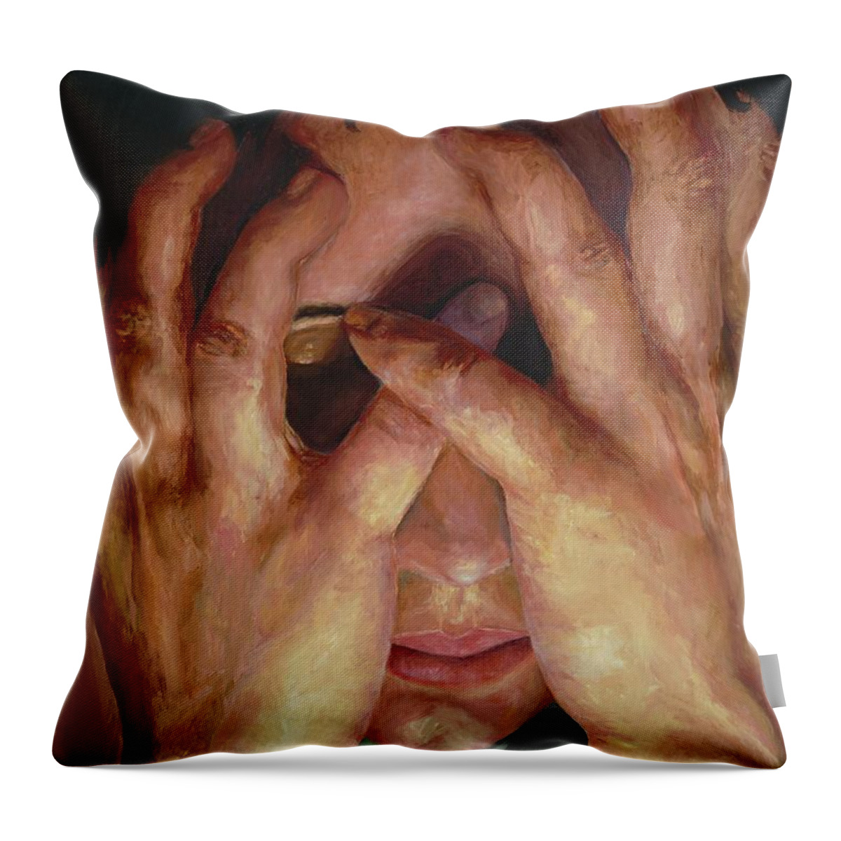 Hands Throw Pillow featuring the painting Feelings by Patricia Awapara