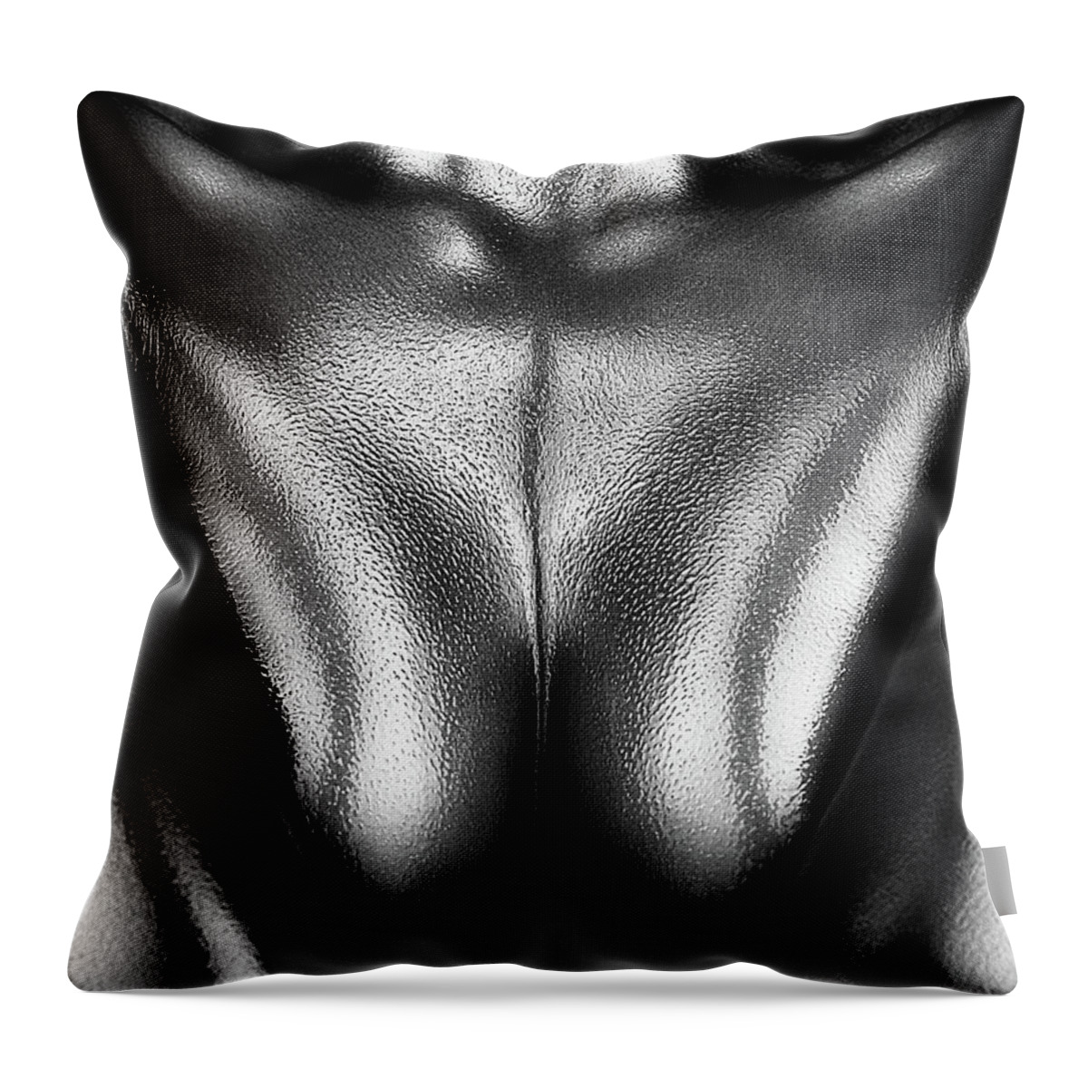 Woman Throw Pillow featuring the photograph Female nude silver oil close-up 2 by Johan Swanepoel