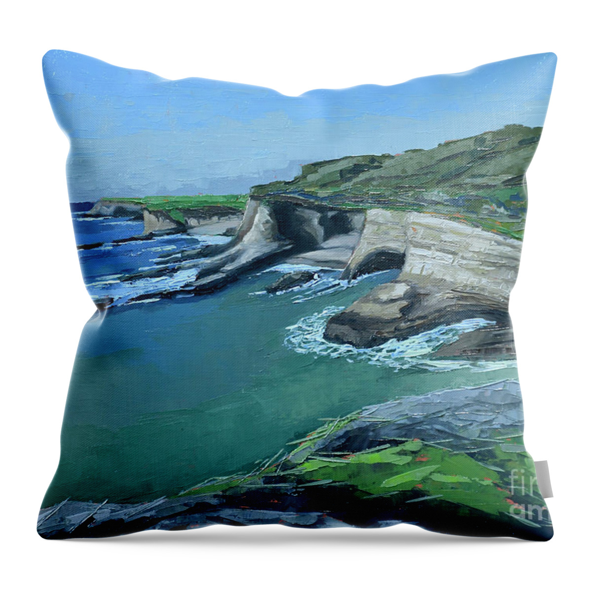 Santa Cruz Throw Pillow featuring the painting Fern Cove - Wilder Ranch by PJ Kirk