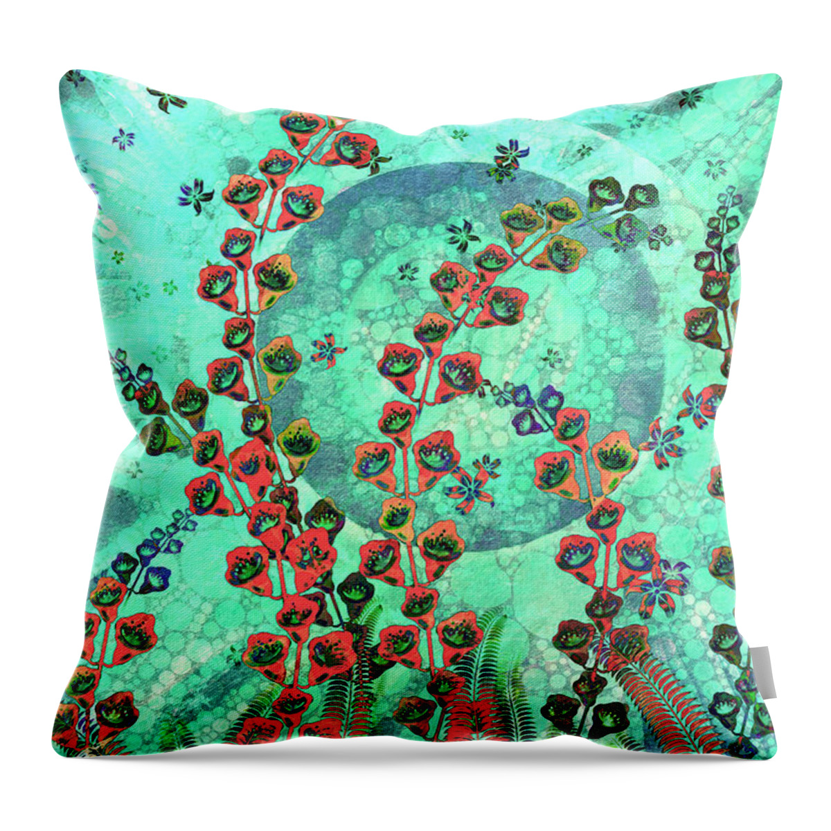 Ferns Throw Pillow featuring the digital art Ferns and Foxgloves by Peggy Collins