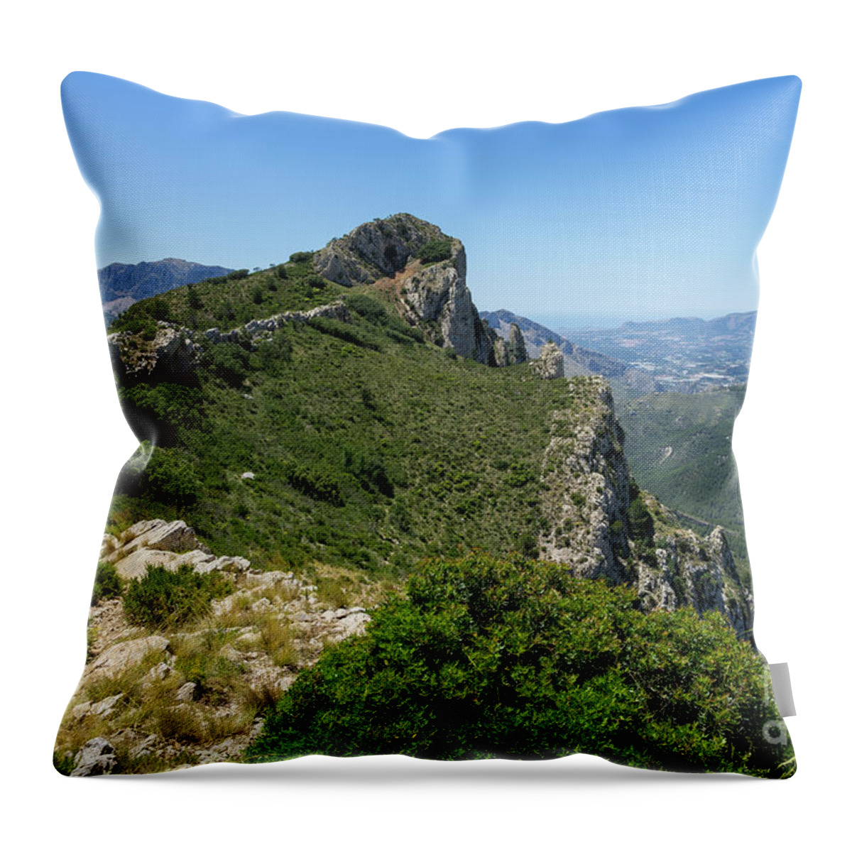 Mountain Throw Pillow featuring the photograph Ferrer mountain ridge and view of Puig Campana by Adriana Mueller