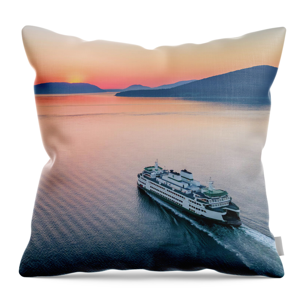 Sunset Throw Pillow featuring the photograph Ferry Sunset2 Vertical by Michael Rauwolf
