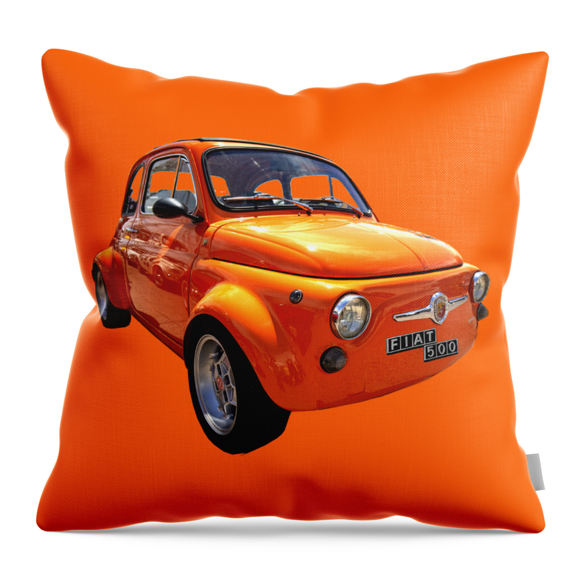 Fiat 500 Throw Pillow featuring the photograph Fiat 500 Orange by Worldwide Photography