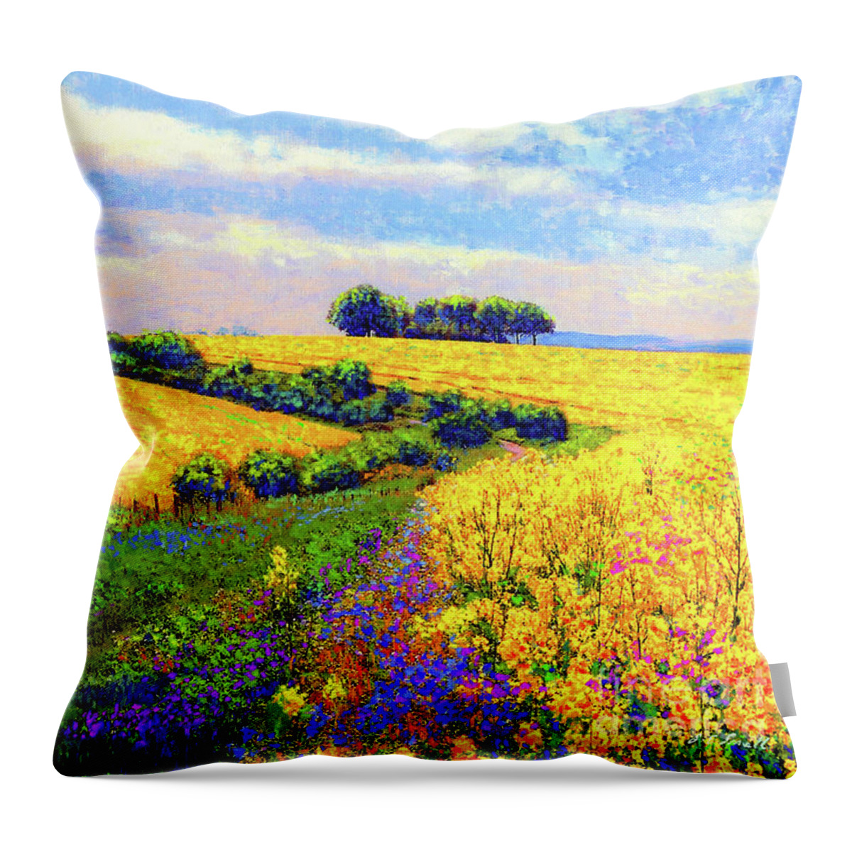 Landscape Throw Pillow featuring the painting Fields of Gold by Jane Small
