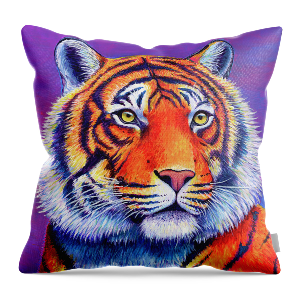 Tiger Throw Pillow featuring the painting Fiery Beauty - Colorful Bengal Tiger by Rebecca Wang
