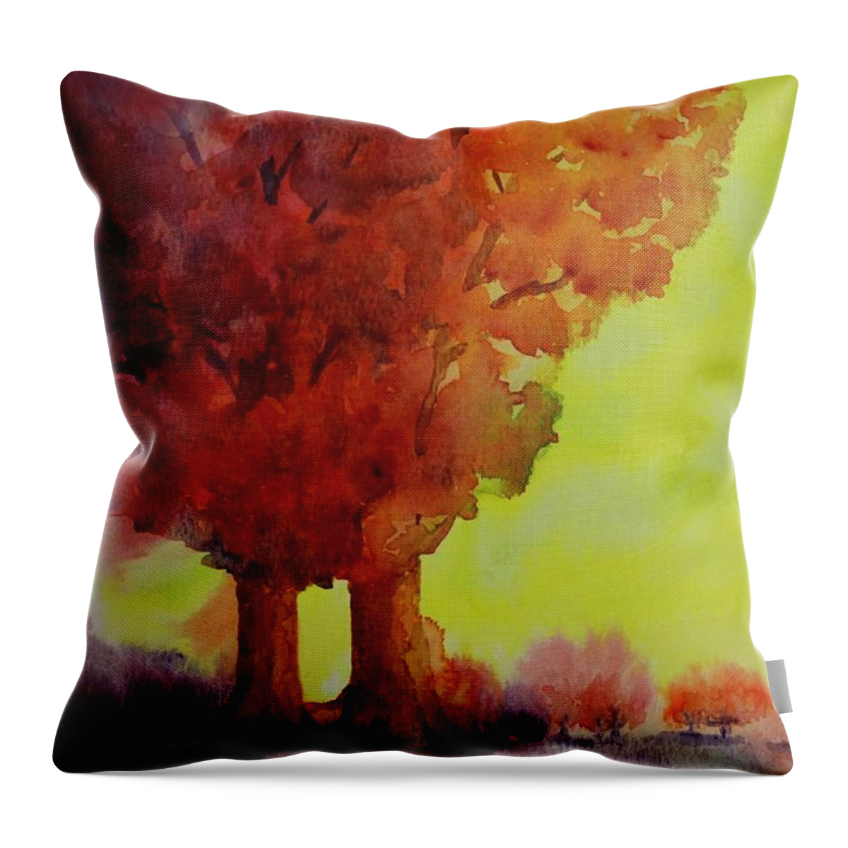 Kim Mcclinton Throw Pillow featuring the painting Fiery Foliage by Kim McClinton