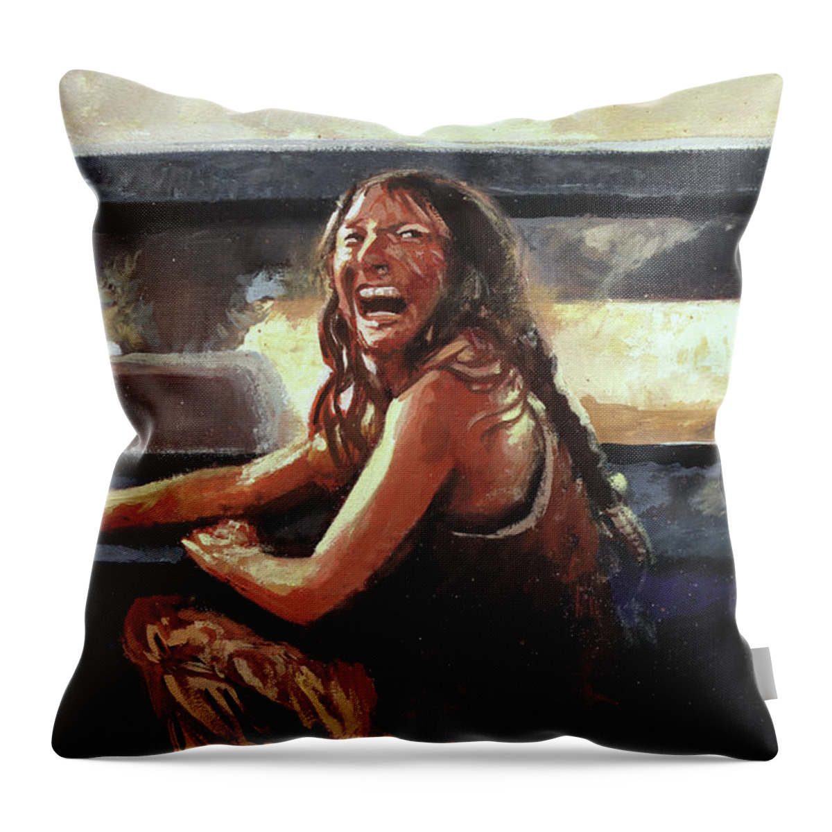 Girl Throw Pillow featuring the painting Final Girl Texas Chainsaw Massacre by Sv Bell