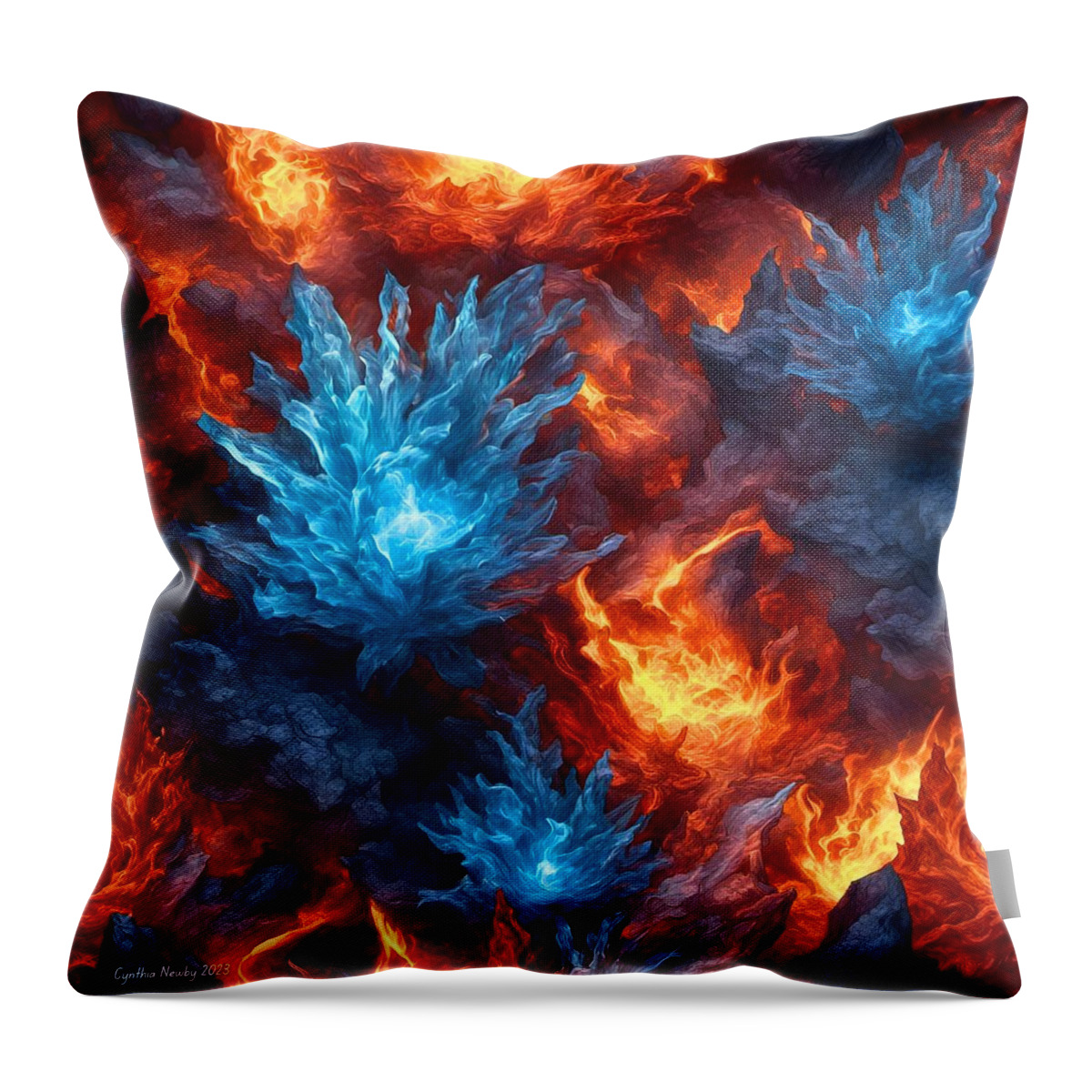 Ai Throw Pillow featuring the digital art Fire and Ice Abstract 2023v4 by Cindy's Creative Corner
