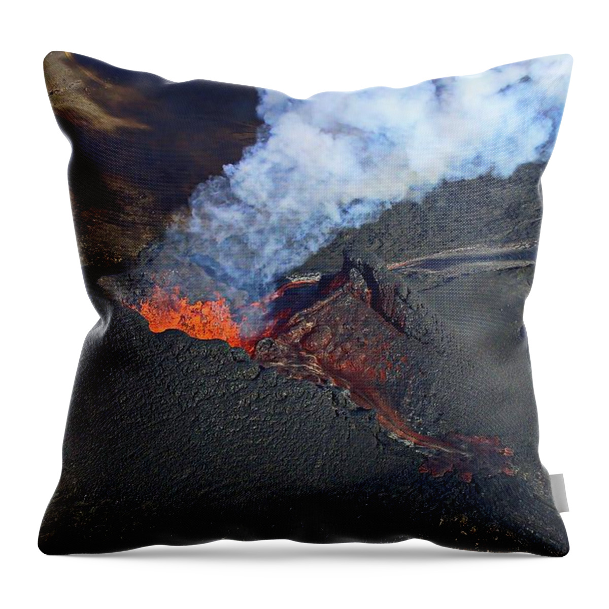 Volcano Throw Pillow featuring the photograph Fire from the air #1 by Christopher Mathews