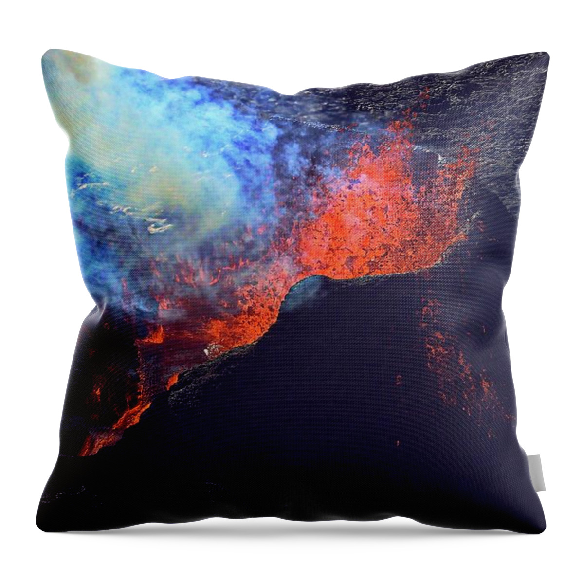 Volcano Throw Pillow featuring the photograph Fire from the air #4 by Christopher Mathews