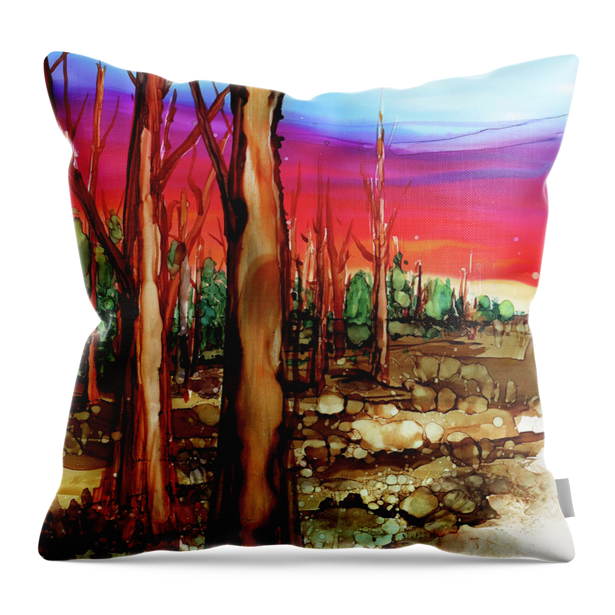  Throw Pillow featuring the painting Fire Sky by Julie Tibus