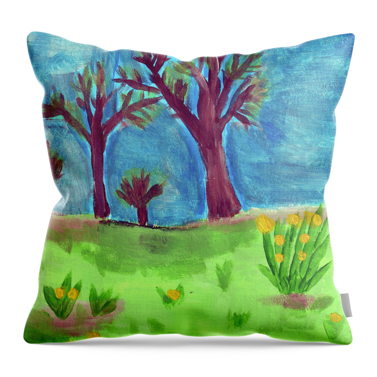 Spring Throw Pillow featuring the painting First Colors of Spring by Christopher Reed