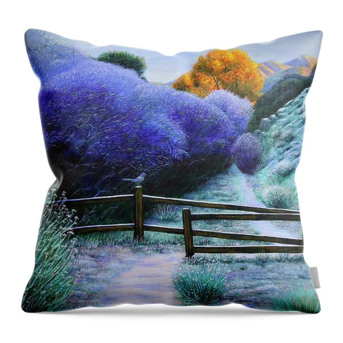 Kim Mcclinton Throw Pillow featuring the painting First Frost on the Mesquite Trail by Kim McClinton
