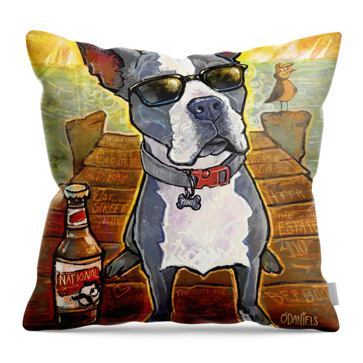 Blue Pitbull Throw Pillow featuring the painting First Mate Monti by Sean ODaniels