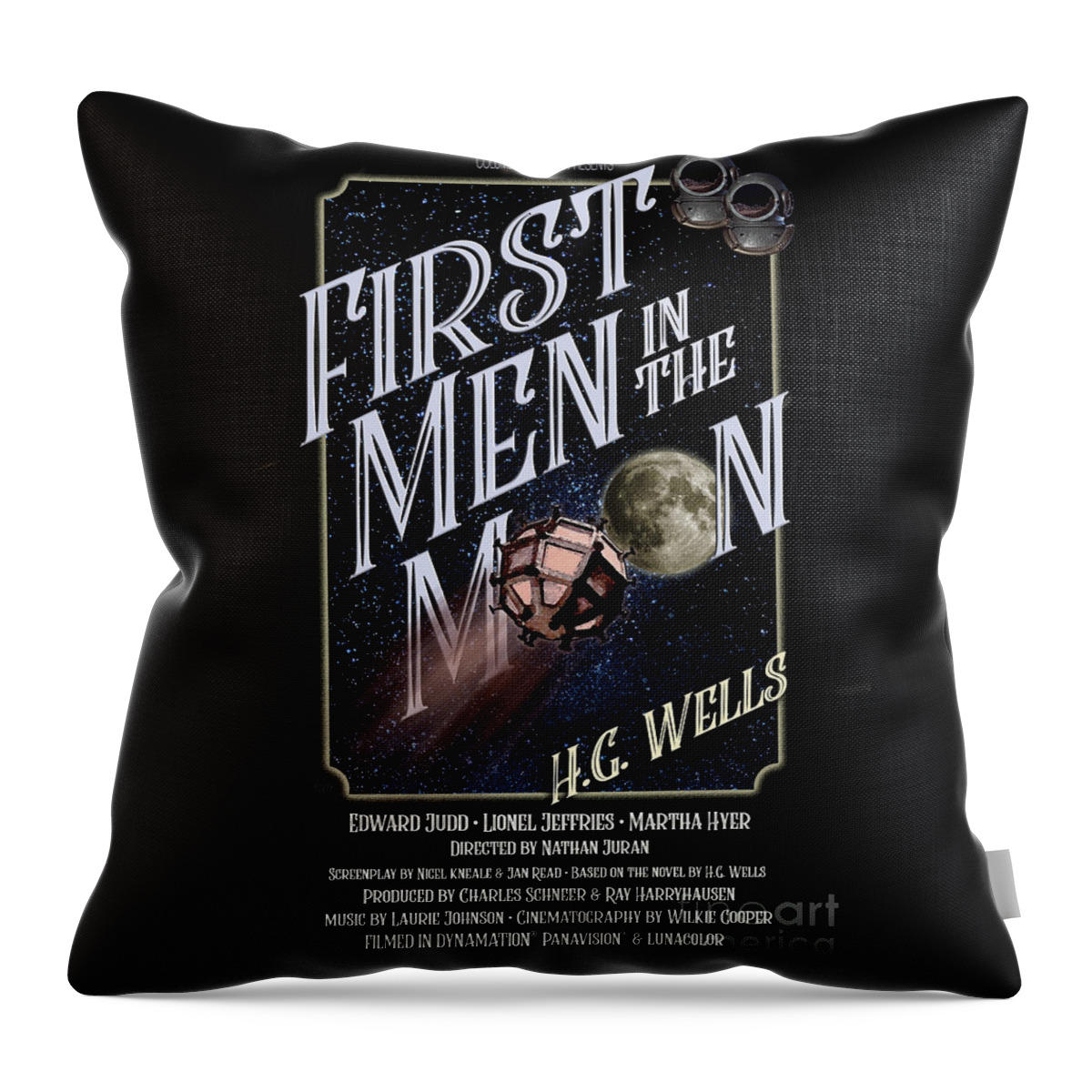 H.g. Wells Throw Pillow featuring the digital art First Men In The Moon Movie Poster by Brian Watt
