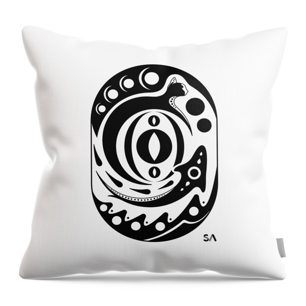 Black And White Throw Pillow featuring the digital art Fish Cat by Silvio Ary Cavalcante