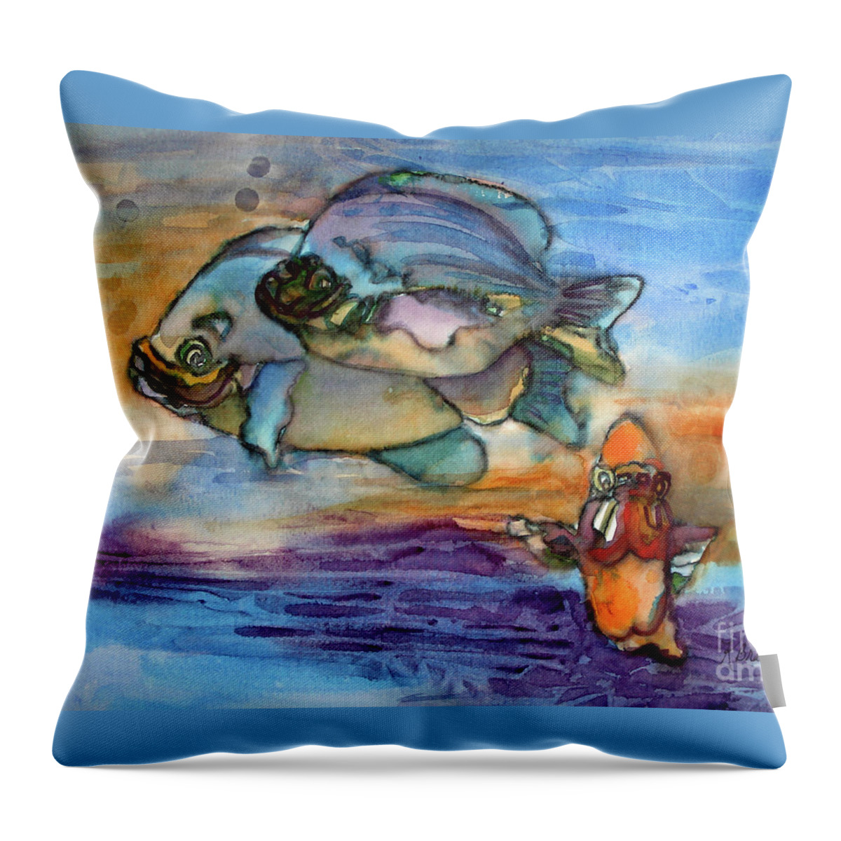 Joyful Throw Pillow featuring the painting Fish - Light Rays of Color by Kathy Braud