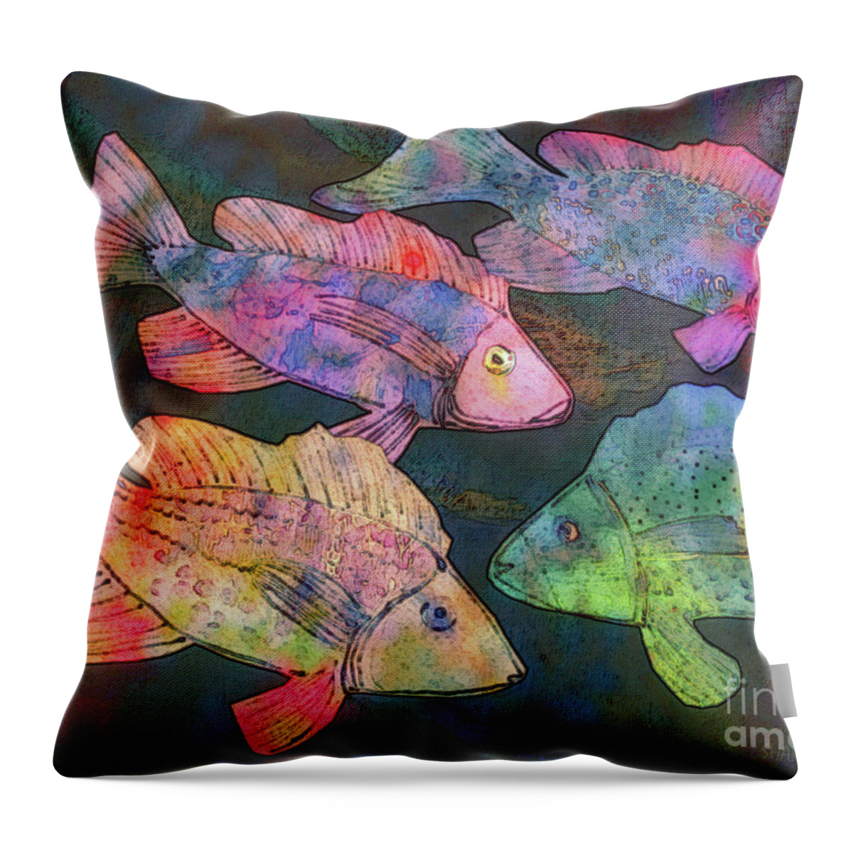 Fish Throw Pillow featuring the digital art fish painting - New School by Sharon Hudson
