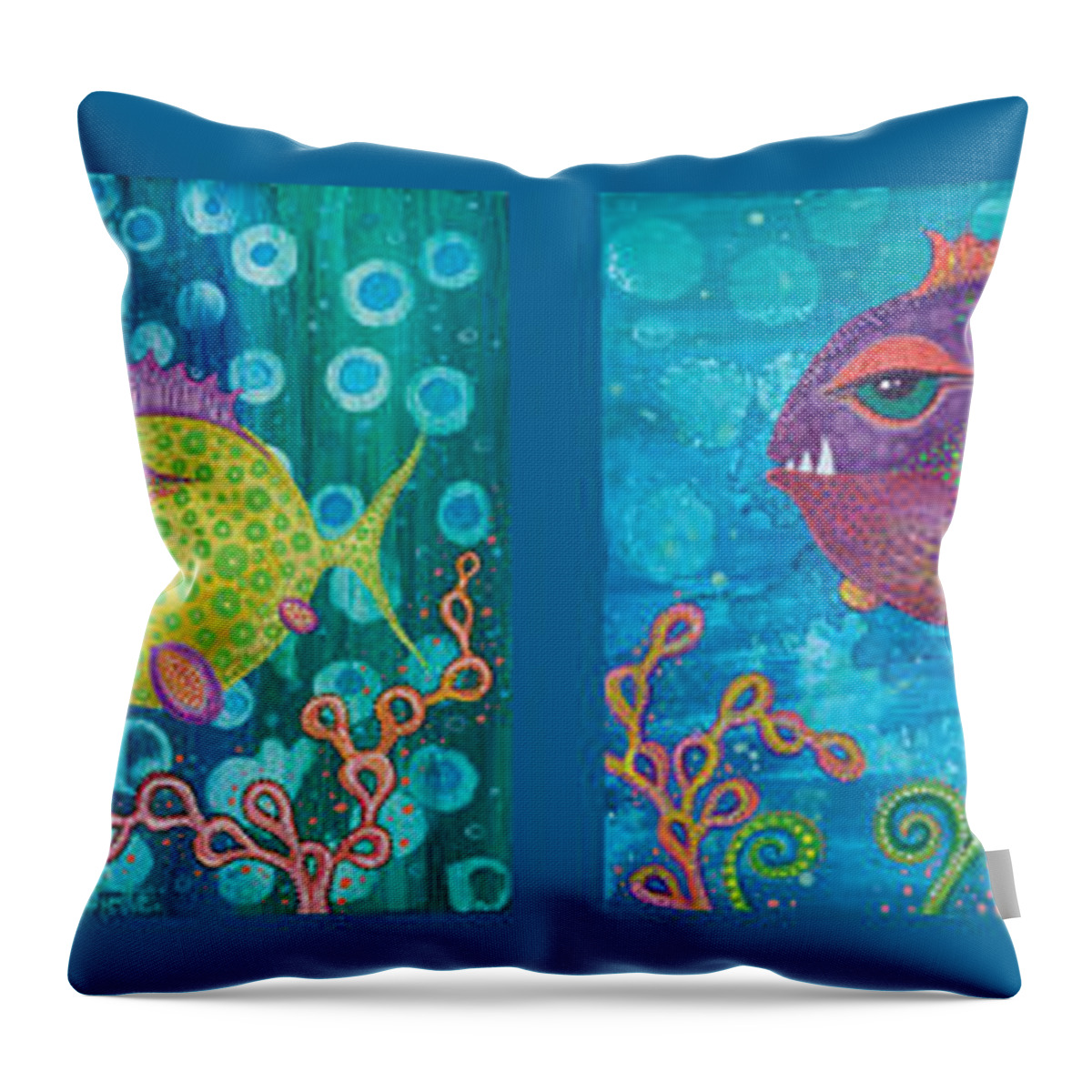 Fish School Throw Pillow featuring the digital art Fish School by Tanielle Childers