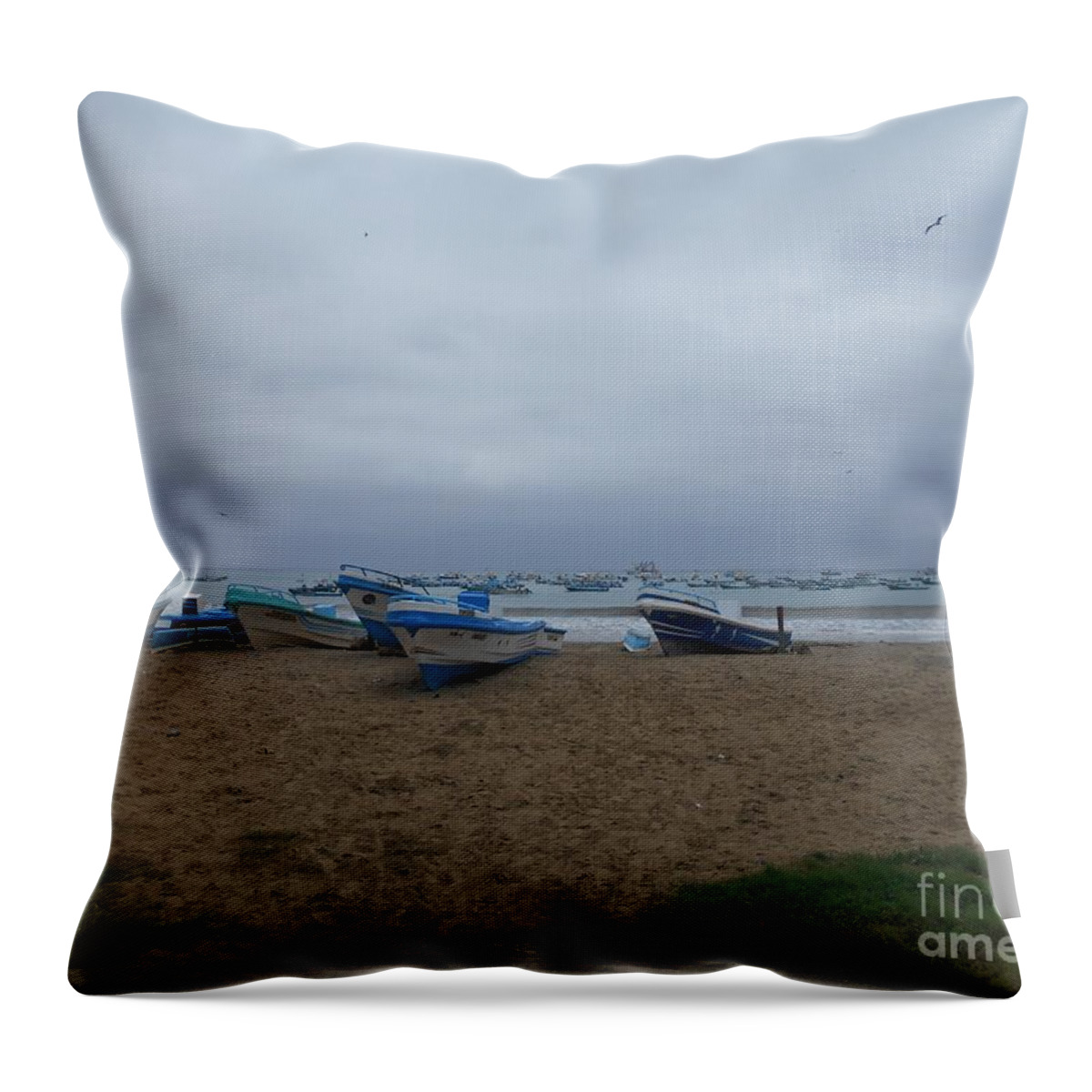 Boats Throw Pillow featuring the photograph Fishing boats by Nancy Graham