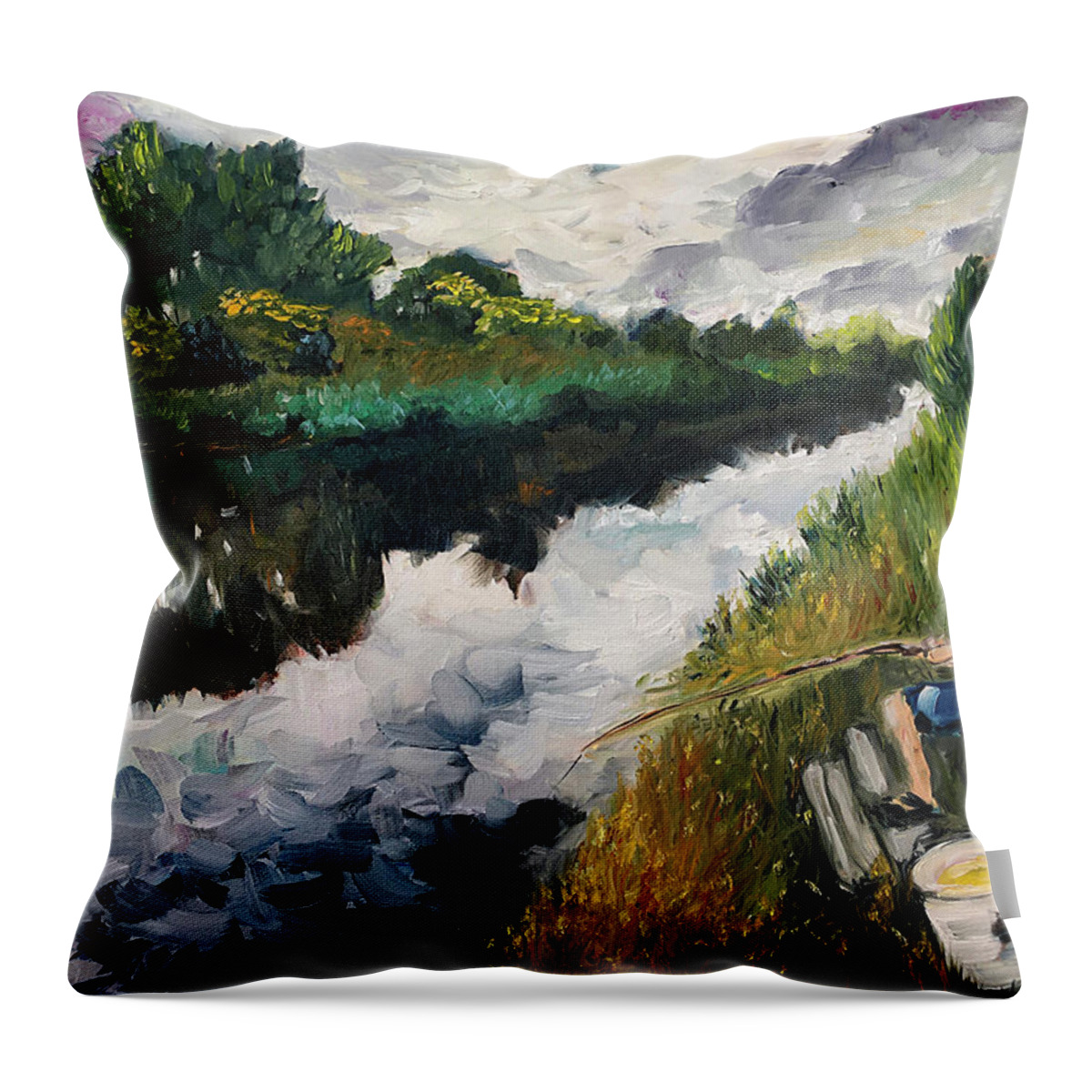 Fishing Throw Pillow featuring the painting Fishing in Groningen by Roxy Rich