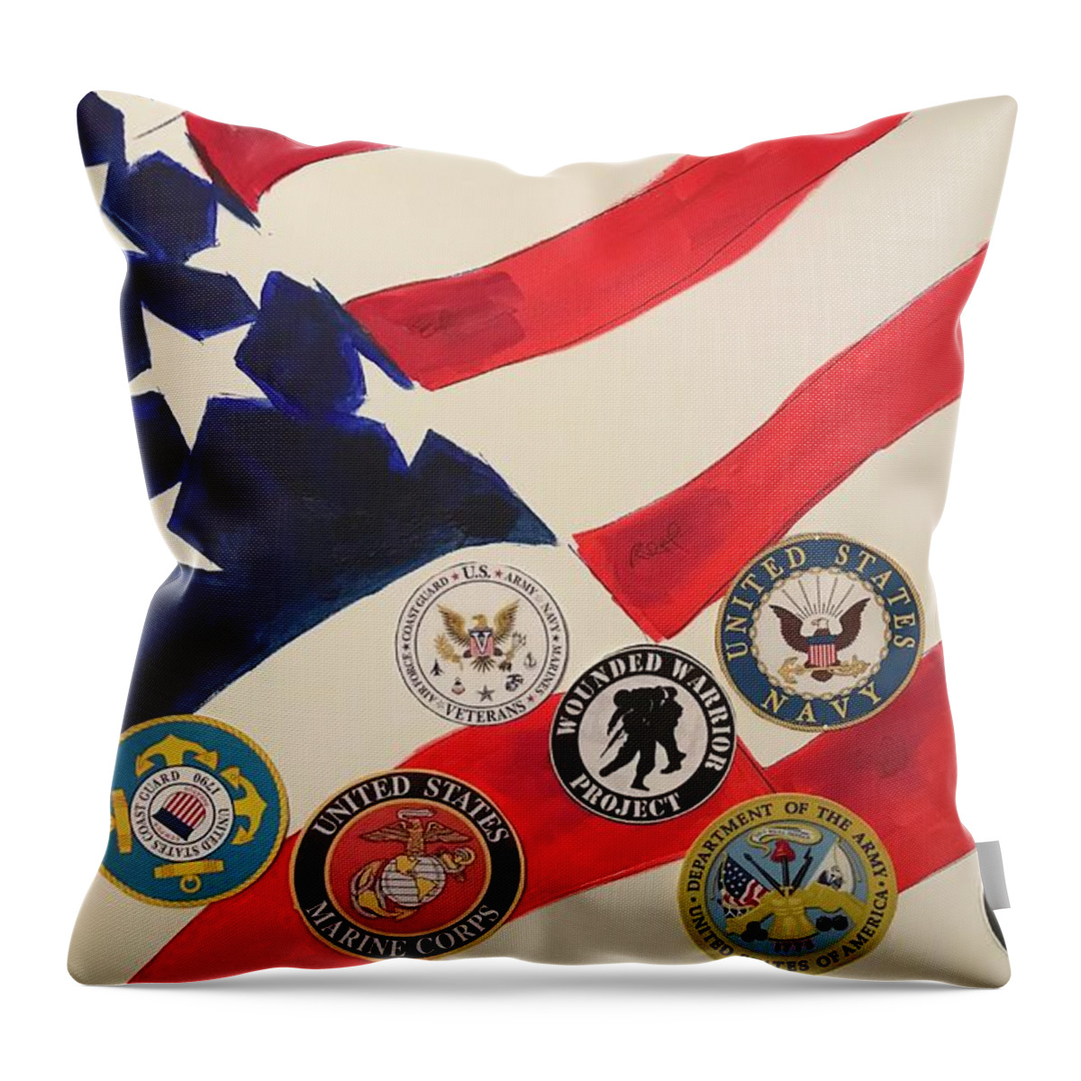  Throw Pillow featuring the mixed media Flag by Angie ONeal