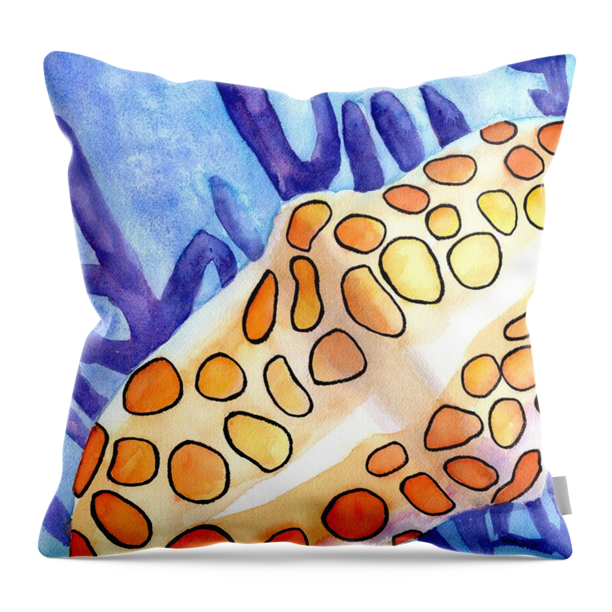 Seashell Throw Pillow featuring the painting Flamingo Tongue Snail Shell by Carlin Blahnik CarlinArtWatercolor
