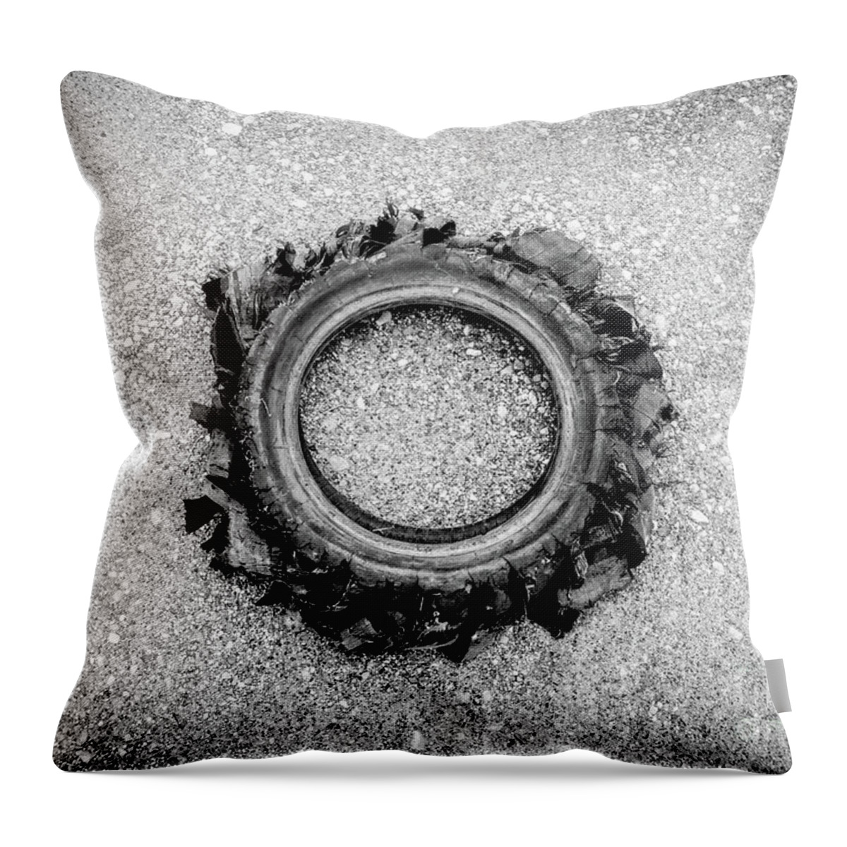 Blown Throw Pillow featuring the photograph Flat Tire BW by Troy Stapek