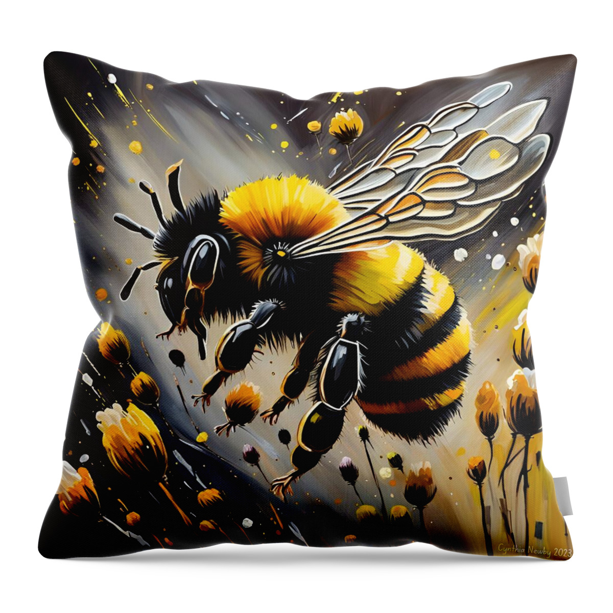 Ai Throw Pillow featuring the digital art Flight of the Bumble Bee by Cindy's Creative Corner