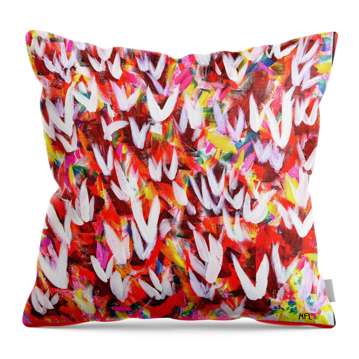 Abstract Throw Pillow featuring the digital art Flight Of The White Doves - Colorful Abstract Contemporary Acrylic Painting by Sambel Pedes