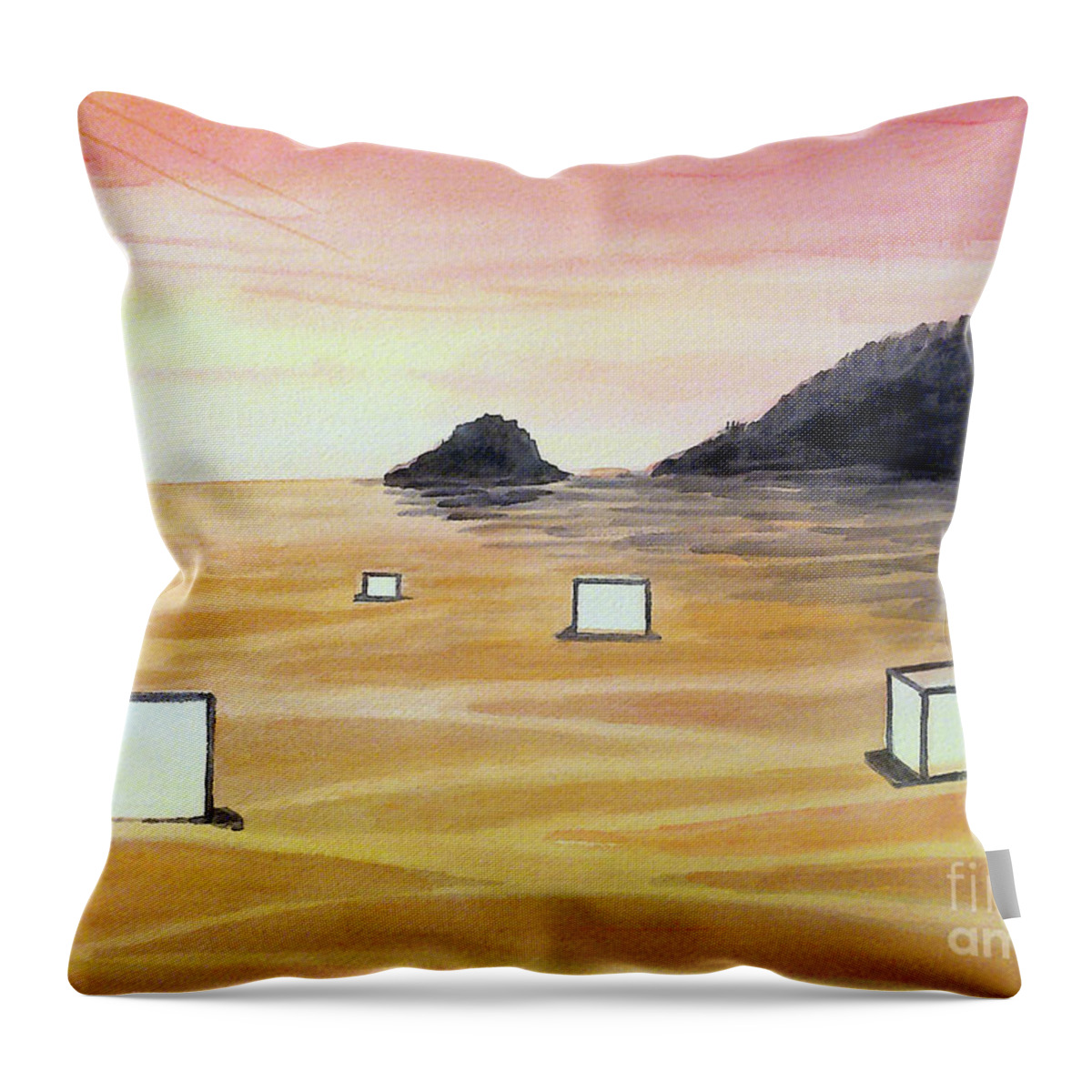 Lanterns Throw Pillow featuring the painting Floating Lanterns by Rohvannyn Shaw