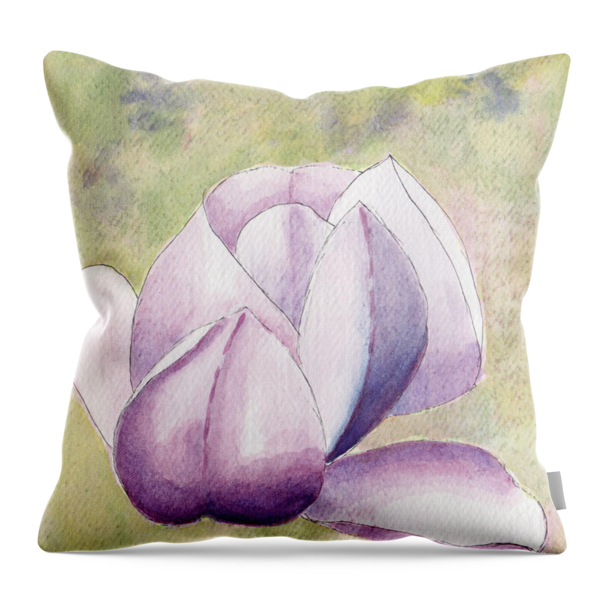Trees In Spring Throw Pillow featuring the painting Floating Magnolia by Anne Katzeff